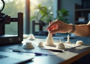 рабочее место для 3D-печати с инструментами для удаления поддержек и чистой моделью