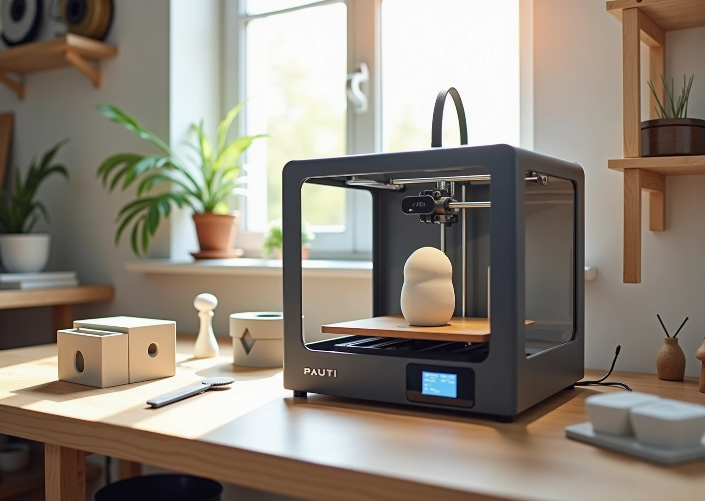 Домашняя мастерская с работающим 3D‑принтером и распечатанными полезными предметами для дома