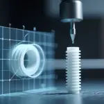 Крупный план 3D‑печатного болта и гайки с видимой резьбой рядом с CAD‑скриншотом; на заднем плане домашний 3D‑принтер и инструменты для установки вставок